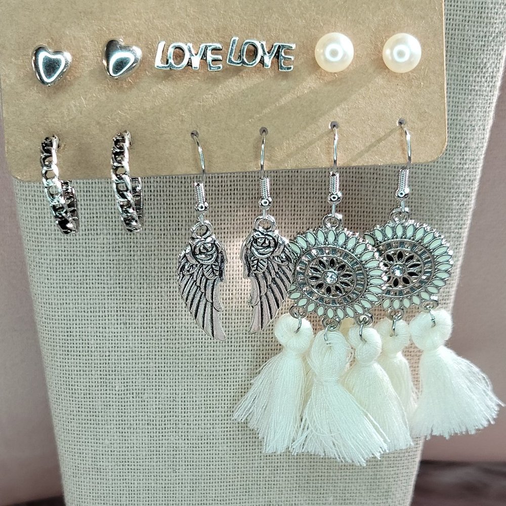 Vintage Style Boho Tassel & Ange Wings Earring Set